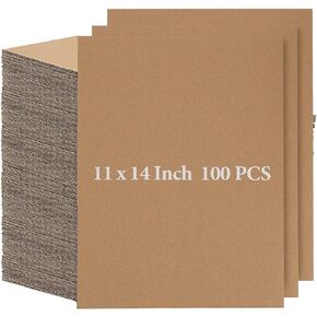 100 Pack 11 x 14 Inch Corrugated Cardboard Sheets, 1/16 Inch Thick Flat Cardboard Packing Inserts Cardboard Backing Dividers Sheets for Crafts Painting Shipping Mailers, Brown