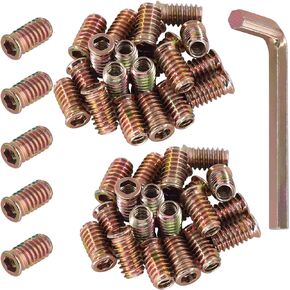 50 pcs 5/16"-18× 25mm Threaded Inserts Nuts Zinc Plated Carbon Steel Hex Socket Drive Furniture Flanged Screw-in Nut for Wood Furniture