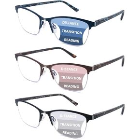 progressive Reading Glasses For Women Men Blue Light Blocking Metal Frame Eyeglasses Computer Spring Hinger Readers