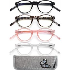 EYEURL 4-Pack Small Round Reading Glasses for Women Men Neck Hanging Blue Light Blocking Eyeglasses TR90 Readers for Women