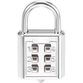 uxcell 6-Digit Combination Padlock Push Button Lock for Locker Cabinet Silver Tone (3 Digit Code)
