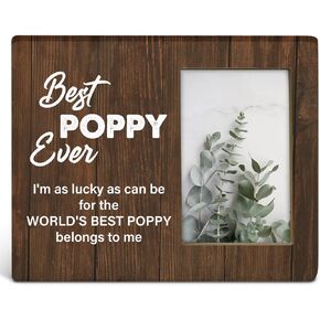 Grandpa Gifts From Grandson Granddaughter, Best Papa Gift, Rustic Best Poppy Ever Wood Picture Frame 8 x 10 Inch Tabletop and Wall Mounting (Display Photo 4 x 6 Inch)