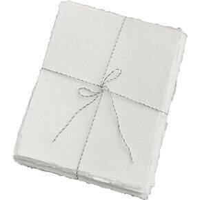 300 GSM / 25 Sheets - Handmade Deckle Edge Blank Drawing Watercolor Paper - Mixed Media Loose Leaf Paper - Cotton Rag Handmade Paper for Invitations/Crafts/Artists (6 inches X 4 inches, Off White)