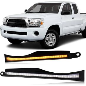 Switchback White/Amber LED Front Side Marker Headlight DRL Amber Sequential Turn Signal light Feature Compatible with Toyota Tacoma 2005-2011 Replacement Front Bumper Trim (2005-11)