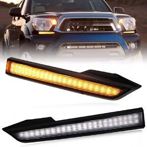 Switchback White/Amber LED Front Side Marker Headlight DRL Amber Sequential Turn Signal light Feature Compatible with Toyota Tacoma 2005-2011 Replacement Front Bumper Trim (2005-11)