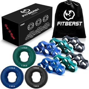 FitBeast Grip Strength Trainer, Finger Exerciser, Forearm Strengthener 9-Piece Kit, Hand Grip Strengthener Targeted Strength, Relief & Recovery