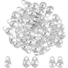DICOSMETIC 30Pcs 925 Sterling Silver Bead Tips Kit Double Knot Covers Foldable Calotte Ends Clamshell Knot Covers Small Calotte Ends Caps for Jewelry Making DIY Crafts, Hole: 1mm