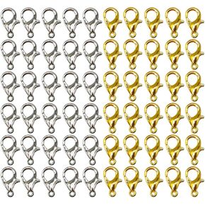 Lobster Clasps Metal Alloy Small Lobster Claw Clasps for DIY Jewelry Making Accessories Handmade Necklace Bracelet Fastener Hook 100 Pack (12mmx6mm, Gold, Silver) (Mixed Color)