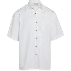 Bamboo Cay Mens Short Sleeve Island Leaf Nation Casual Embroidered Woven Shirt