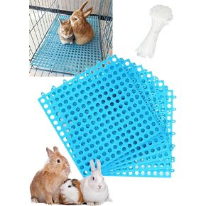 Rabbit Cage Mat for Feet - Pack of 8 Plastic Rabbits Resting Mats 12x12in Bunny Foot Pad Small Animal Cage Accessories for Adult Guinea Pig Chinchilla Ferret, Easy to Cut and Splice (Blue)