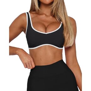 LASLULU Sexy Sports Bras for Women V Neck Sleeveless Padded Bra Workout Yoga Bra Crop Top