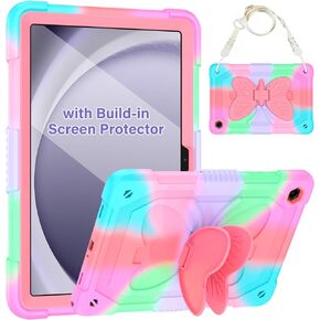 غطاء لجهاز Samsung Galaxy Tab A9+ Plus مع واقي شاشة، Galaxy Tab A9+ 11 بوصة 2023 تم إصداره مع حامل فراشة وحزام كتف مضاد للصدمات للفتيات الصغيرات، أزرق ملون