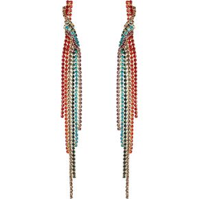 Rhinestone Chandelier Long Tassels Dangling Earrings Crystal Fringe Dangle Drop Earrings Wedding Bridal Bridesmaid Jewelry for Woman Girls