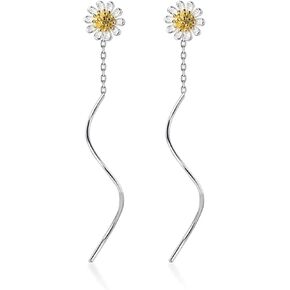 SLUYNZ 925 Sterling Silver Daisy Earrings Dangle Chain for Women Teen Girls Daisy Flowers Tassel Earrings