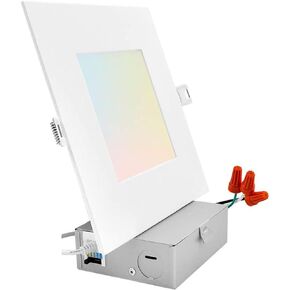 Dimmable LED Panel Lights, AC 110V-130V 9W 900LM Ultra-Thin 4 Inch LED Recessed Light with Junction Box, 2700K/3000K/3500K/4000K/5000K Selectable, for Home and Commercial Lighting (Square)