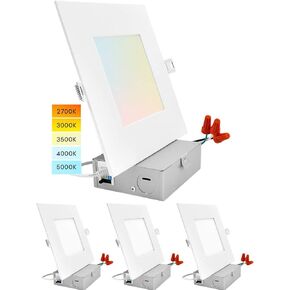 ضوء غائر LED رفيع للغاية مقاس 5 بوصات قابل للتعتيم مع صندوق توصيل، 2700K/3000K/3500K/4000K/5000K قابل للتحديد، 10W Eqv 100W، سطوع عالي 1000LM، CRI90