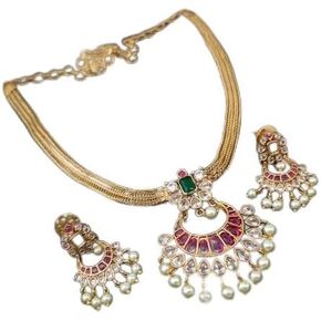 Indian Jewelry Sets for Women Bollywood Jewelry American Diamond Choker Bridal Necklace & Earrings Set | Indian Jewelry Set for Women