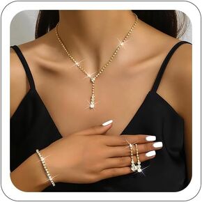 CSIYANJRY99 Prom Jewelry Sets Rhinestone Crystal Bride Statement Choker Necklace Bracelet Earrings Set for Party Wedding Jewelry Sets for Brides Bridesmaid for Prom Dresses 2024