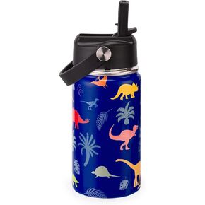 12oz Kids Insulated Water Bottle with Flip Straw & Big Handle, Bees & Flowers, Double Wall 18/8 Stainless Steel, Leakproof Gift for Kids Boys Girls to School Travel Sports, Hands Wash Only, Yellow