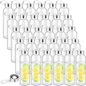 Zubebe 40 Pcs 10 oz Reusable Water Bottles Bulk Clear Bottles with Stainless Steel Leak Proof Lids Acrylic Bottles with Nylon Carrying Strap Shaker Bottles for Water, Milk, Smoothie, Juice Beverage
