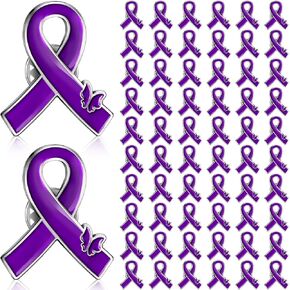 Purple Ribbon Awareness Lapel Pin Bulk Violence Alzheimer Cancer Awareness Brooch for Women Man Public Social Event