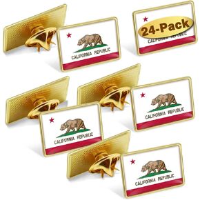 24/50/100Pcs California State Flag Lapel Pins Bulk - Metal Calif. CA Brooch Badge Souvenir for Men Women Clothes Bags Hats
