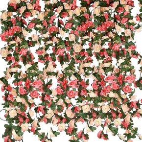 Teldrassil 10 Pack Fake Rose Vine Flowers Plants Artificial Flower Hanging Rose Ivy Home Hotel Office Wedding Party Garden Craft Art Déco