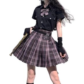 Japanese Pleated Skirt Mini Skirt Women's Summer Plaid Skirt high Waist White Pink Skirt A-Line Uniform Mini Skirt