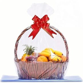 STARANDBEE 10pcs 19 x 25 inches Clear Cellophane Gift Bags Package Bags with 10pcs pull bow for Wrapping Baskets Cello Wrap Basket Bag For Easter