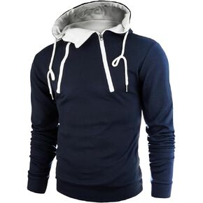 Ohoo Men's Slim Fit Twin Track Quarter Zip Pullover Hooded Sweatshirt Lightweight Long Sleeve Hoodie