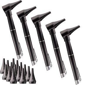 Pack of 5, Pocket Otoscope Kits with LED Light Ideal for Ear Infection Diagnostics, Nurses Doctor EMTs & Medical Students, 3 Size Replacement Specula Tips