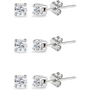 3-Pair Set Sterling Silver Sapphire or White Topaz 2.5mm Tiny Round Stud Earrings