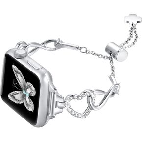 fastgo Gold Compatible with Apple Watch Band Women Bling 38mm 40mm 41mm 44mm 49mm 45mm 42mm, Heart Dressy Diamond Metal Bracelet Rhinestone Strap for Iwatch SE & Series 9 8 7 6 5 4 3 2 1 Ultra