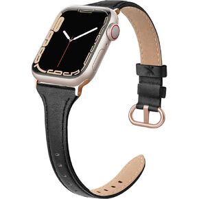 Slim Leather Band Compatible for Apple Watch 38mm 40mm 41mm, Slim Thin Elegant Top Grain Genuine Leather Strap Compatible for iWatch Series 9 8 7 6 5 4 3 2 1 SE Sport & Edition Women