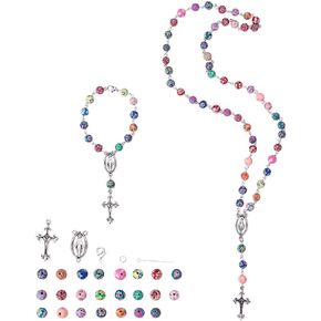 SUNNYCLUE 1 Box DIY 1 Set 8mm Polymer Clay Bead Rosary Necklace Bracelet Making Kit Alloy Jewelry Making Kit for Adults Beginners