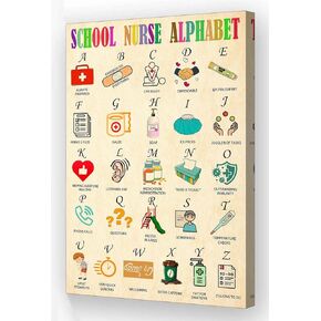 School Nurse Alphabet Poster Educational Wall Art Vintage Framed Pictures Canvas Wall Hanging Prints Health Knowledge Poster (12x18in,Framed)