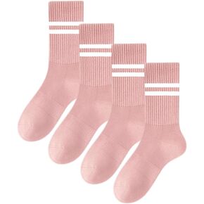 Women's Moisture-Wicking Mid-Calf Yoga Socks Set,4-Pack Athletic Socks for Running&Fitness 6 Color Options,US 5-10