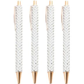 4 Pcs Pink Pearl Pens Rhinestone Metal Ballpoint Pens Sparkly Crystal Pens Black Ink for Women Girls Office School Supplies