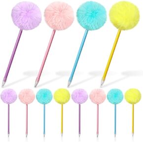 12 Pack Pom Pom Pens Creative Colorful Fluffy Ball Pen,Cute Fluffy Pen for Girls Party Supplies,School Office Use