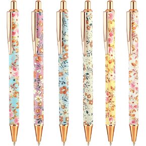 TIESOME 6pcs Floral Art Ballpoint Pens, 1.0mm Fashionable Retractable Ballpoint Pen Black Ballpoint Personalized Pens, Suitable for Women, Colleagues, Teachers, Students Gifts(color2)