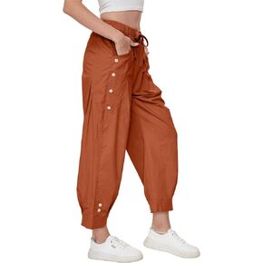 Women Wide Leg Capri Pants Drawstring Elastic Waist Lounge Pants Baggy Cinch Bottom Cropped Trousers with Pockets