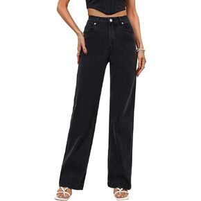 Womens Jeans Mid Waisted Straight Leg Loose Stretchy Lightweight Tummy Control Trendy Jeans for Women