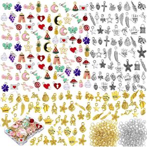 800 Pcs Charms for Jewelry Making Assorted Gold Plated Earring Charms Mixed Tibetan Style Pendants Open Jump Ring with Storage Box for DIY Necklace Bracelet Keychain Jewelry Crafting