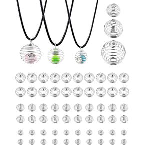 JIALEEY Spiral Bead Cages Pendants, 60 PCS 3 Sizes Silver Plated Stone Holder Necklace Cage Pendants Findings for Jewelry Making and Crafting