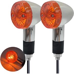 2pcs Motorcycle Turn Signals Chrome Bullet Front Rear Amber Blinker Lights Indicator Compatible with Honda Harley Kawasaki Suzuki Yamaha ATV
