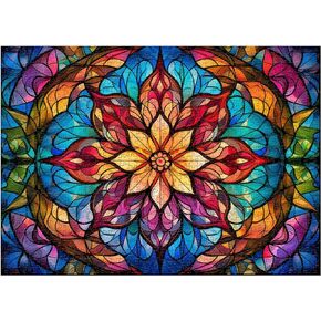 Stained Glass Puzzles for Adults 1000 Pieces and up, PICKFORU Colorful Mandala Puzzle with Complex Patterns, Difficult Puzzles as Home Decor in Saudi Arabia