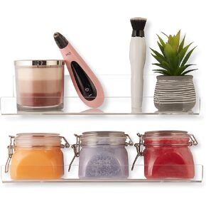 Clear Acrylic Floating Wall Shelves, Two Pack, 15 Inch Wall Bookshelf for Kids, 5 mm Acrylic Shelves for Kitchen, Shower, Nursery. Spice Rack, Display Organizer, Bathroom Storage Shelves (Black)