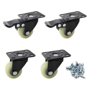 1.5'' Swivel Caster Wheels,ULIFESTAR Heavy Duty Plate Casters with Safety Brake,Locking Casters for Furniture with Strong Bearing No Noise Wheels,130 Lbs Per Caster Pack of 4 (White)