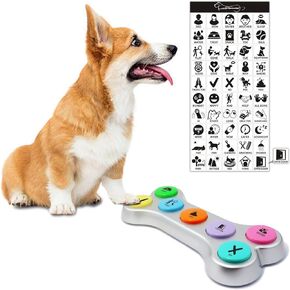 Dog Buttons for Communication, 7pcs Recordable Talking Buttons Set with Scene Stickers, Pet Training Buttons for Puppy Small Dogs & Cats Black Color (Battery Included)