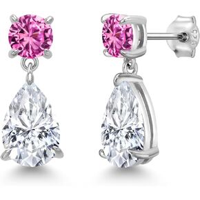 Gem Stone King 925 Sterling Silver Pink Created Sapphire Earrings Set with Moissanite (8.14 Cttw)